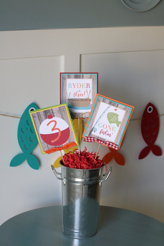 Fishing Birthday Centerpiece Sticks, Gone Fishing Party Table
