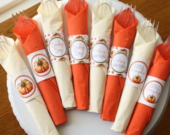 Ensemble de couverts pour baby shower citrouille d'automne : lots d'argenterie personnalisés