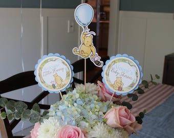 Winnie the Pooh Baby Shower Centerpiece, Pooh Baby Boy Decor, Winnie the Pooh Balloon Centerpiece Set, Blue Baby Shower Handmade Decor