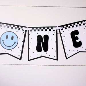Happy Dude First Birthday, Light Blue Smiley Faces, One Happy Dude, Light Blue Smile Face High Chair Banner, High Chair Decor