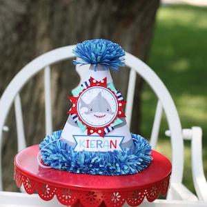 Shark First Birthday Hat - Boy First Birthday Party Hat - Red Shark Birthday - Summer First Birthday Photo Prop