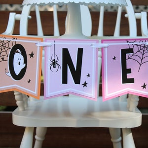 Pink Halloween Birthday High Chair Banner, Little Boo, Spooky One, High Chair Decoration, High Chair Bunting, Girl First Birthday Decor