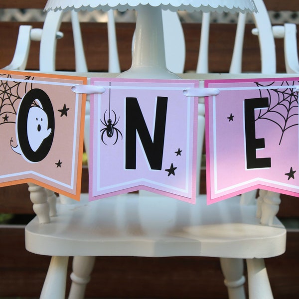 Pink Halloween Birthday High Chair Banner, Little Boo, Spooky One, High Chair Decoration, High Chair Bunting, Girl First Birthday Decor