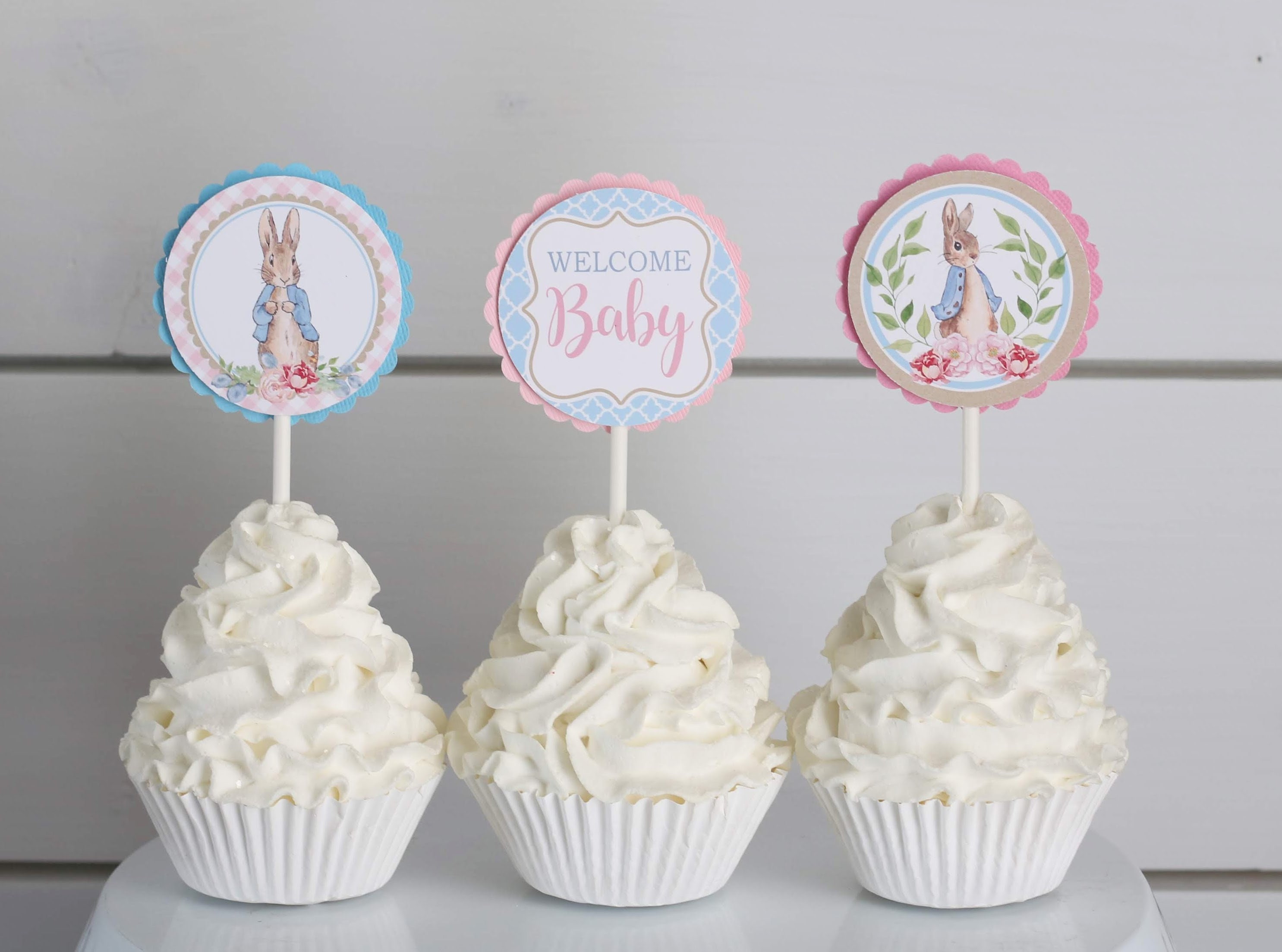 Peter Rabbit Baby Shower Pink Cupcake Toppers Girl Peter Rabbit Baby Shower Spring Baby Shower Cupcake Decor