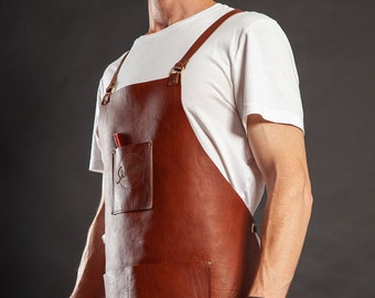 Brown leather BBQ apron, craft apron, DIY apron, shop apron, personalised apron. Great gift for Christmas.