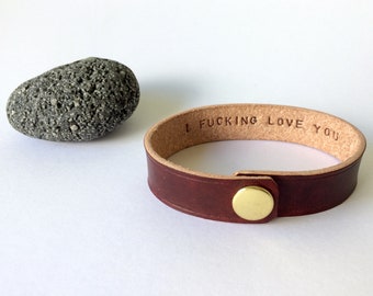 Secret message leather bracelet, great personalised gift for Fathers Day or third anniversary leather gift.