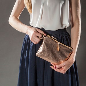 Rose gold leather clutch bag, lined leather purse, personalised clutch. image 1