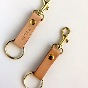 Personalised leather keychain with clip, hand stamped with your name. A unique little custom gift. Great Fathers Day gift. image 3