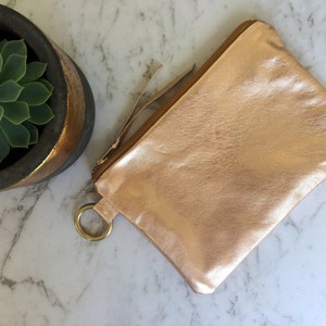 Rose gold leather clutch bag, lined leather purse, personalised clutch. image 3