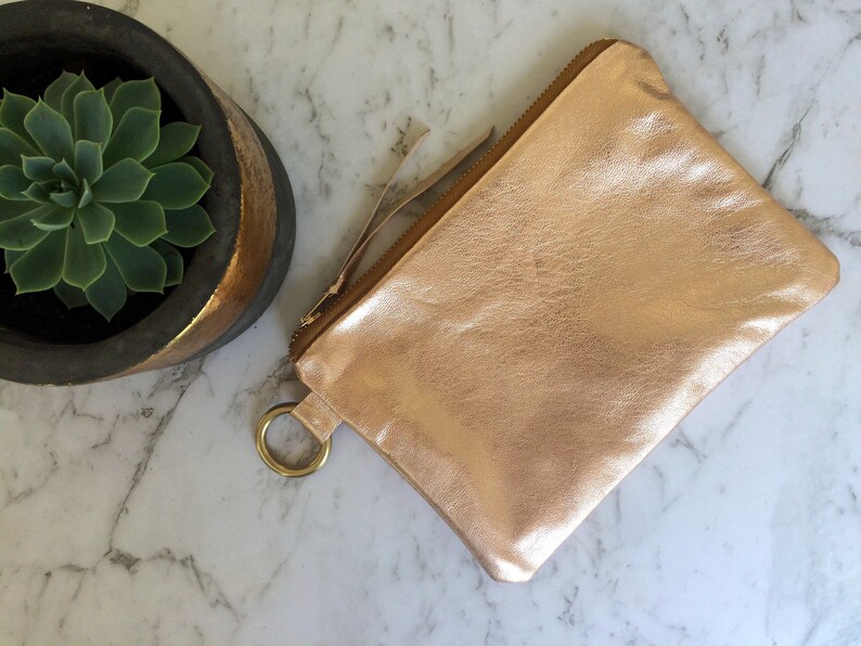 Rose gold leather clutch bag, lined leather purse, personalised clutch. image 3