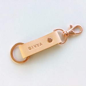 Personalised leather keychain with clip, hand stamped with your name. A unique little custom gift. Great Fathers Day gift. image 10