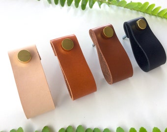 Leather drawer pull, door pull, cabinet pull. Minimal and stylish full grain leather.