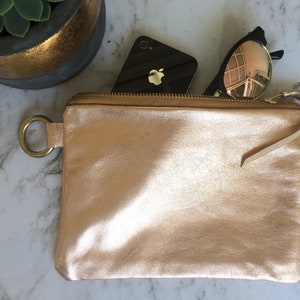 Rose gold leather clutch bag, lined leather purse, personalised clutch. image 2