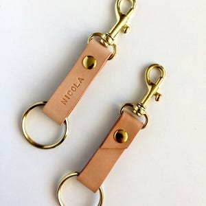 Personalised leather keychain with clip, hand stamped with your name. A unique little custom gift. Great Fathers Day gift. image 2