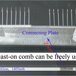 Puede incluir: Un peine de montaje con una placa de conexión, con un diseño de 4,5 mm. El peine largo mide 63 cm con 140 dientes, mientras que el peine corto mide 28 cm con 62 dientes. El texto dice que se puede usar por separado.