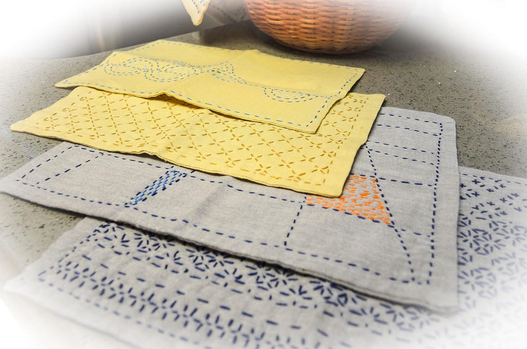 Zokin Sashiko Stitched Zokin – Upcycled Japanese Cleaning Cloth – Eco ...