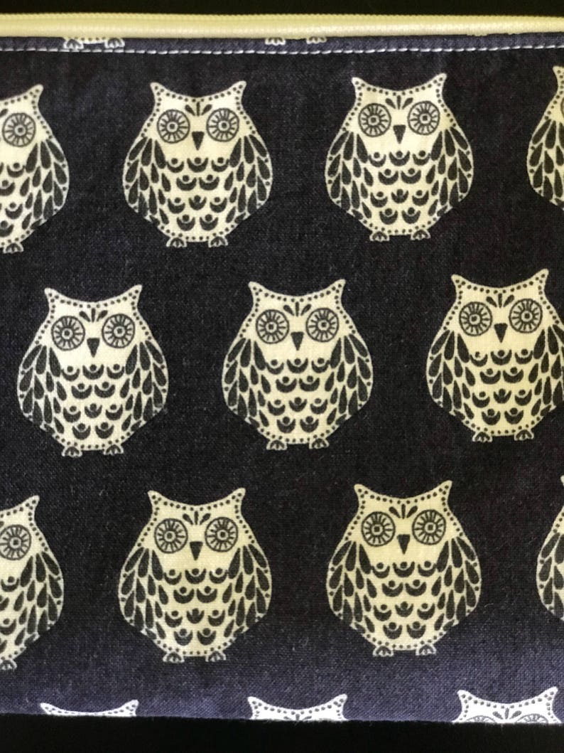 Handmade small zipper purse zippered pouch cotton for knitting crochet notions accessories pencil case 8.5 x 5.5 *Night of Owls*