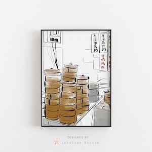 Dim Sum Poster, Food Print, Modern Kitchen Decor, Retro Wall Art, Hong Kong Illustration, Hong Kong Art Print, Dim Sum Illustration, Dim Sum
