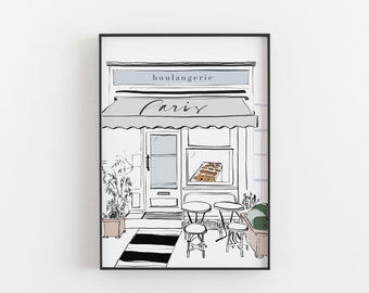 Boulangerie Print, Bakery Store front, Patisserie Poster, Bakery Illustration, Paris Cities Print, Paris, Paris Bakery Print, French Bakery
