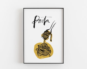 Pasta Print, Pasta Poster, Food Illustration, spaghetti art, kitchen wall decor art, Food Doodles, Pop Art, whimsical art, spaghetti poster