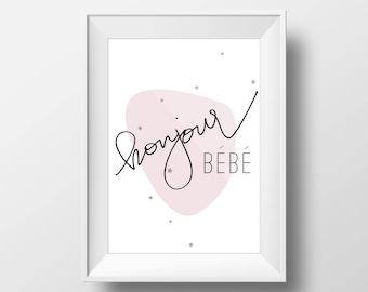 Bonjour Bébé Print, Nursery Wall Art, Bonjour Print, French Nursery, French Print, Girls Nursery Art, Twinkle Stars Print,DIGITAL DOWNLOAD