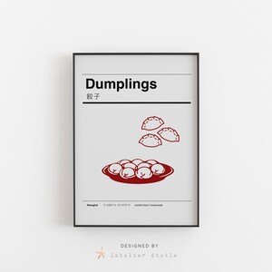 Albóndigas, cartel de albóndigas, impresión de albóndigas, cartel de Jiaozi, cartel de comida china, arte de comida china, impresión de comida asiática, ilustración de comida, arte
