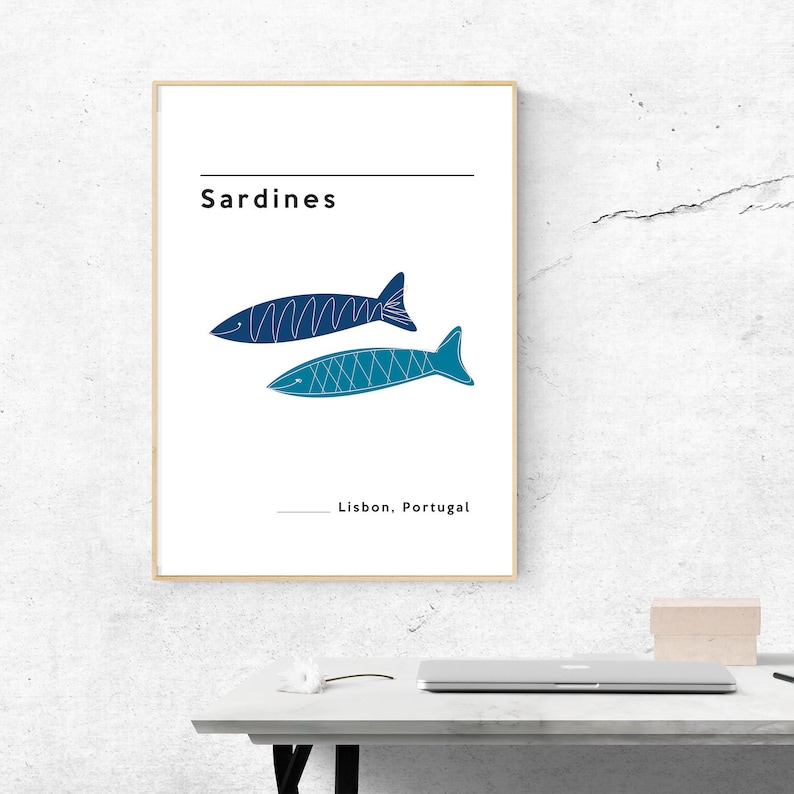 Sardines Sardines Print Lisbon Portugal Poster Kitchen Etsy