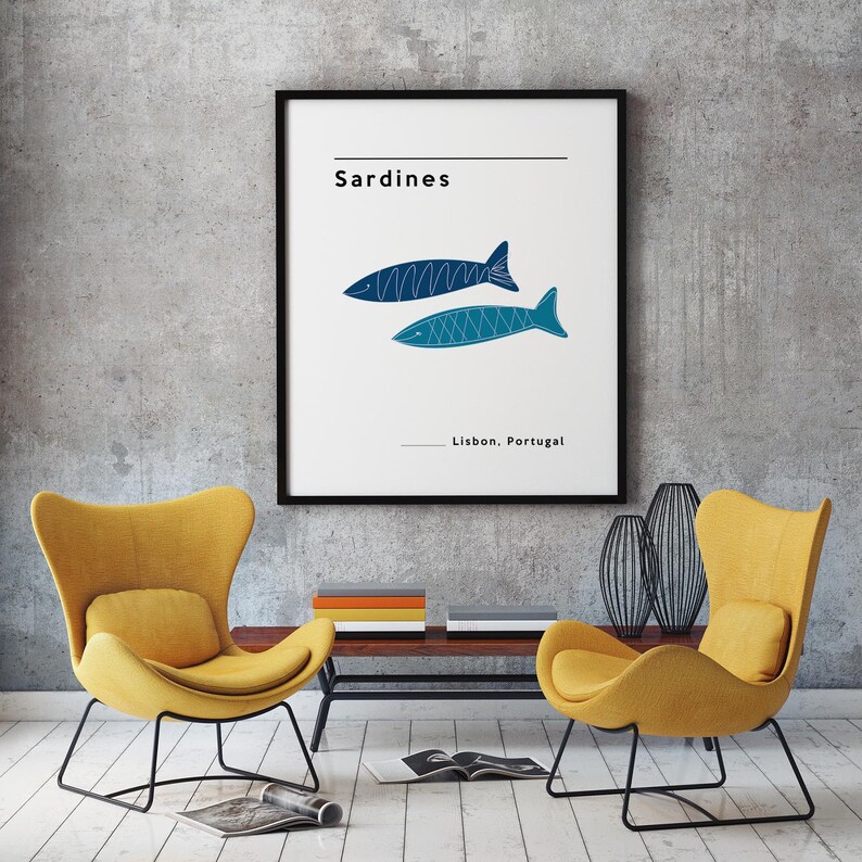 Sardines Sardines Print Lisbon Portugal Poster Kitchen Etsy