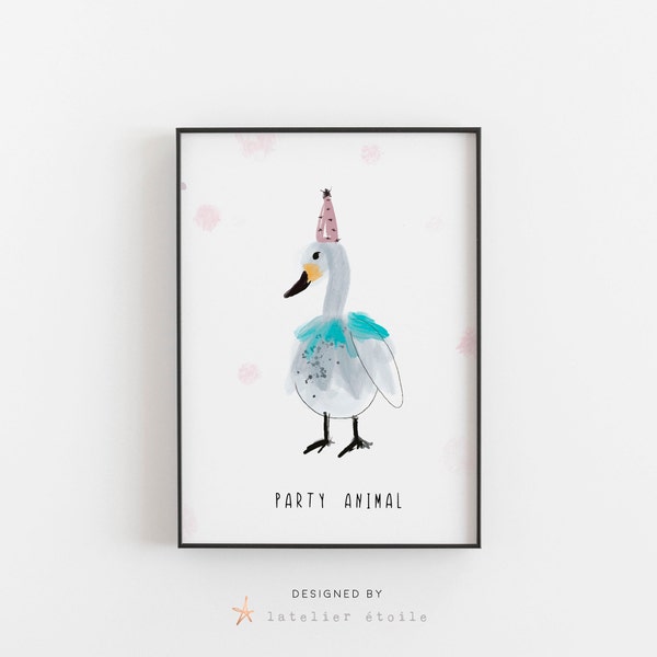 Party Animals, Duck Print, Party hat Print, Pastel Poster, Nursery art print, Kids Room Decor, Whimsical nursery print, Nursery decor, Ducky