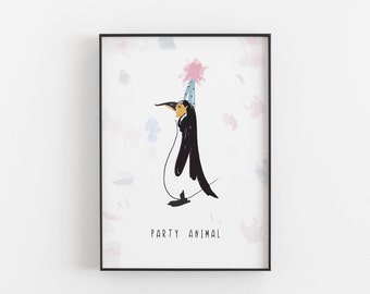 Party Animals, Penguin Print, Party hat Print, Nursery art print, Kids Room Decor, Whimsical nursery print, Nursery decor, Penguin Print