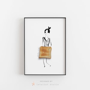 Toast Print, Bread Poster, Whimsical Print, Fashion Illustration, Real Food Illustration, Toast Print, Toast Art, Fashion Sketch, Bread Art
