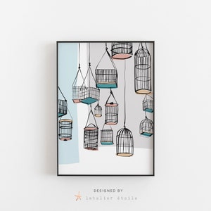 Bird Cage Illustrations, Hong Kong Illustration, Hong Kong Art, cities illustration, abstract art, Vintage Hong Kong, Nostalgic Hong Kong