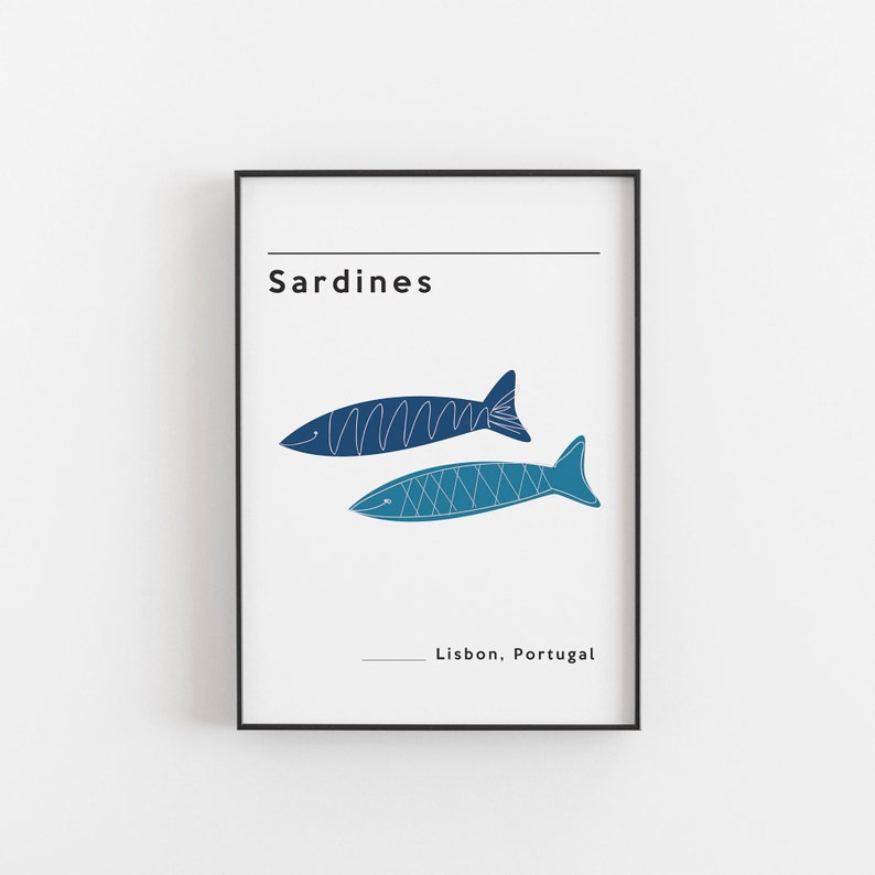 Sardines Sardines Print Lisbon Portugal Poster Kitchen Etsy
