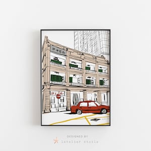 The Pawn Hong Kong, The Pawn Bar, Nostalgic City, Hong Kong Art, Hong Kong Illustration, City illustration, Hong Kong Taxi, Hong Kong Poster
