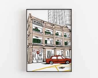 The Pawn Hong Kong, The Pawn Bar, Nostalgic City, Hong Kong Art, Hong Kong Illustration, City illustration, Hong Kong Taxi, Hong Kong Poster