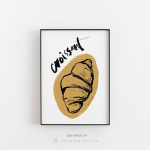 Croissant Print, Croissant Poster, Food Illustration, french pastry, pastry Art, patisserie art, Food Doodles, Pop Art, coffee shop decor