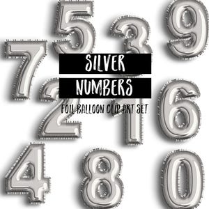 Silver Foil Mylar Balloons Clipart Numbers | Silver Balloon Clipart | Birthday Clipart | Party Clipart | Birthday Graphics Commercial Use
