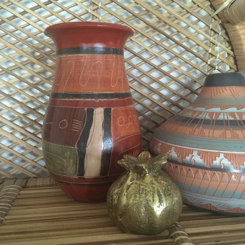 Painted Terra Cotta Pottery Vase Etsy