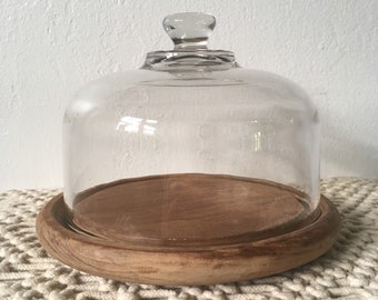 Vintage wood Cheese tray and cloche