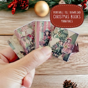 Mini Books, Vintage Santa, Christmas, Junk Journal, Book, Ornament, Kids, Gift, Miniature, Red, Green, Dollhouse Printable, Digital Download