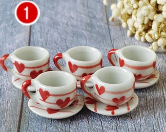 40 White Mini Coffee Cup /& Scalloped Plate Dollhouse Miniatures Kitchenware Food