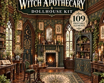 Witch Apothecary Dollhouse Room Interior Kit : Gothic Miniature Wallpaper Furniture Printable (PDF Download)