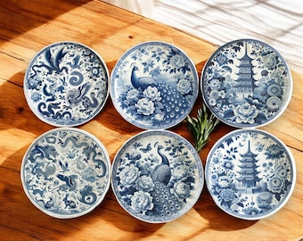 Vintage Blue and White Miniature Ceramic Plates – Wall Plates Dollhouse Kitchen Decor