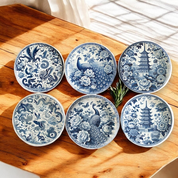 Miniature Vintage Chinoiserie Ceramic Plates – Dollhouse Kitchen Wall Decor