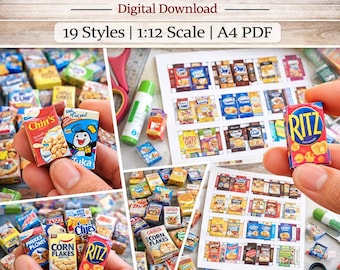 Miniature Food Packaging Printable 1:12 Scale Dollhouse Food Boxes Digital Download