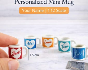 Miniatuur keramische mok aangepaste naam 1:12 poppenhuis keukendecor Gepersonaliseerd cadeau