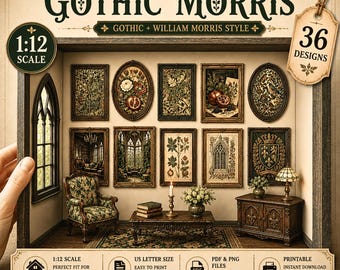 Gothic Morris Miniature Wall Art Printable : Victorian Botanical Halloween Dollhouse Wall Decor (Digital Download)