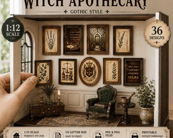 Witch Apothecary Wall Art Printable : Gothic Botanical Halloween Dollhouse Wall Decor (Digital Download)