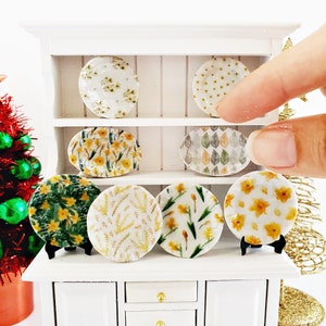 Piatti in ceramica floreali in miniatura – Set di piatti per casa delle bambole in scala 1:12, decorazioni per cucina vintage fatte a mano, decorazioni per casa delle bambole, set in miniatura