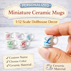 Caneca de cerâmica em miniatura personalizada com nome: Tiny Gifts Dollhouse Kitchen
